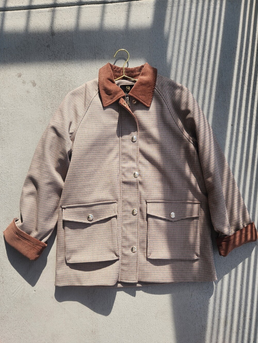 Brown Corduroy Collar Houndstooth Jacket Size Small